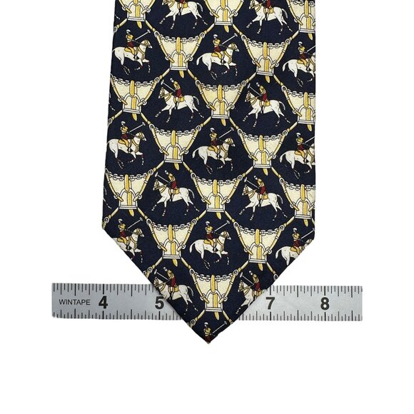 Handmade Supersmart 100% Silk Blue Equestrian Polo Pattern Mens Necktie - Picture 3 of 6